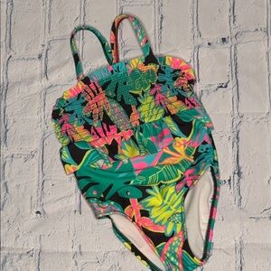 Cat & Jack Pink and Yellow One Piece Swimsuit with Ruffles